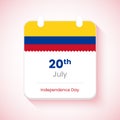 20th July Independence day of Colombia calendar. Artistic flat concept illustration