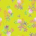 seamless pattern with floral and leaf ornaments. with manual drawing process applied in digital
