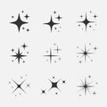 Set of twinkling star icon. Modern flat symbol on grey background.