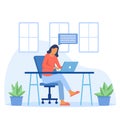 Work from home illustration concept. woman working on laptop at home. stay at home to prevent corona virus