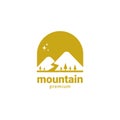 Mountain hills with pine tree logo design vector template