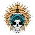 Illustration of indian chief skull vectir image, vector illustration Royalty Free Stock Photo