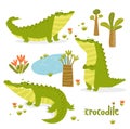 Print. vector set of crocodiles. Royalty Free Stock Photo
