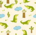 Print. Vector tropical pattern with crocodiles.