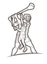 Irish Hurley Sport. Group of Hurling Sport Players Action. Cartoon Graphic Vector.