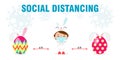 Happy Easter eggs for new normal and social distancing infographic protect coronavirus covid 19, little bunny girl wearing a mask Royalty Free Stock Photo