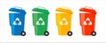 Green, yellow, red, blue Trash Bins. Sorting garbage. Nature conservancy. Royalty Free Stock Photo