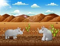 Illustration of two rhinos living in the dry land Royalty Free Stock Photo