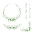 Floral watercolor Frame Collection with spring flowers. Set of cute retro snowdrops arranged in the shape of the circle