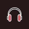 red and white headphone without mic for music listening, broadcast or podcast - red and headphone without mic icon or logo Royalty Free Stock Photo