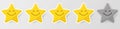 Glossy golden four star sticker icon rating with one other dark star