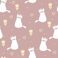 Seamless pattern with cute cartoon cats and heart for fabric print, textile, gift wrapping paper. colorful vector Royalty Free Stock Photo
