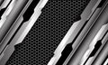 Abstract silver black cyber line pattern geometric overlap on hexagon mesh design modern futuristic technology background vector