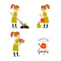 Print. Vector set with a gardener girl. Royalty Free Stock Photo