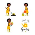 Print. Vector set with a gardener girl. Royalty Free Stock Photo