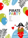 Print. Vector bright card with a pirate. Birthday Invitation.