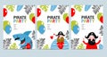 Print. Vector sets of bright cards with pirates and shark.