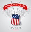 Remember Memorial Day. Soldier`s dog tags with American flag design.
