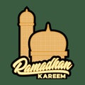 Ramadan kareem lettering with two mosque domes in which there is a large and small Arabic pattern