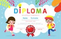 Certificates kindergarten and elementary, Preschool Kids Diploma certificate background design template, Diploma template