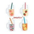 Set of hand drawn vector smoothie drink with fruit flavor. illustration for sticker, label, tag, gift wrapping paper
