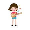 Cute kid playing guitar, happy children girl playing the guitar. Musical performance. isolated vector Illustration on white Royalty Free Stock Photo