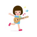 Cute kid playing guitar, happy children girl playing the guitar. Musical performance. isolated vector Illustration on white Royalty Free Stock Photo