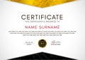 Certificate template with geometry gold and black frame and badge on white background Royalty Free Stock Photo