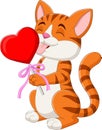 Cartoon funny cat eating heart lollipop candy Royalty Free Stock Photo