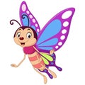 Cartoon funny butterfly flying on white background