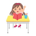 Cute girl raising her hand in class to answer a question. Smart kid clip art. Royalty Free Stock Photo