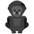 Flat cute smiling cartoon western gorilla with ruddy cheeks sitting on white background.