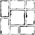 Set of vector rectangles frames for image with distress texture . Grunge black and white borders with crack and scratch effects Royalty Free Stock Photo