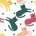 Seamless pattern with cute cartoon cats for fabric print, textile, gift wrapping paper. colorful vector Royalty Free Stock Photo