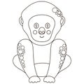 Black and white outline cute smiling cartoon western gorilla.