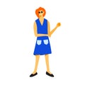 Fashionable woman wearing blue dress with enjoyable poses. Flat vector design character illustration with white background