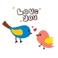 Happy valentine day card with two lovely bird. simple vector for kids, celebration cards and invitation Royalty Free Stock Photo