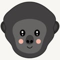 Flat cute smiling cartoon face of a western gorilla with ruddy cheeks on white background. Cute head of African primate for an ico