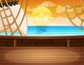 Seascape view from the pirate ship wooden deck Royalty Free Stock Photo