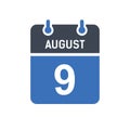 August 9 Calendar Date Icon, Event Date Icon, Calendar Date, Icon Design Vector Graphic Royalty Free Stock Photo