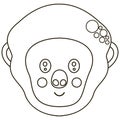 Flat stylized black and white cute smiling cartoon face of a western gorilla. Cute monochrome head of African primate for an icon, Royalty Free Stock Photo