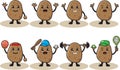 Funny potatoes cartoon characters happy smiling faces. Royalty Free Stock Photo