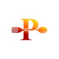 Letter P Spoon and Fork Logo Design Vecktor