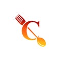Letter C Spoon and Fork Logo Design Vecktor