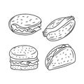 Simple fast food Thin line hand drawn vector illustration