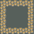 The square frame of cute cartoon yellow faces of leopard. Template with a place for the text of stylized portraits of wild animals