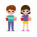 Young boy and girl watching movie, Happy couple going to a movie together, movie and clapper and popcorn, child watching a movie Royalty Free Stock Photo