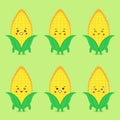 Cute Corn and Pop Corn with Happy Expression