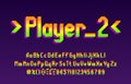 Player 2 alphabet font. Digital pixel letters, numbers and punctuations. Uppercase and lowercase. Royalty Free Stock Photo
