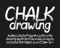 Chalk Drawing alphabet font. Hand drawn uppercase and lowercase letters, numbers and symbols. Royalty Free Stock Photo